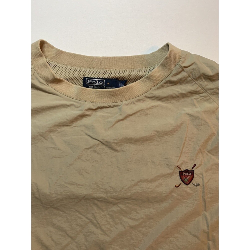VTG Polo Golf Ralph Lauren Windbreaker Jacket Pullover Large Tan Spellout Tan